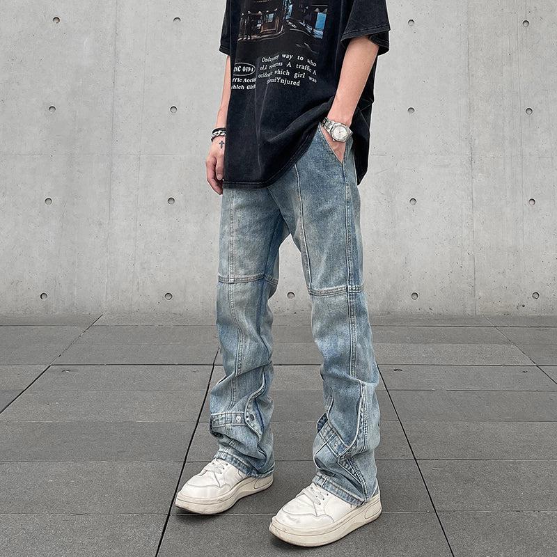 Washed Button Slim Fit Jeans Korean Street Fashion Jeans By A PUEE Shop Online at OH Vault