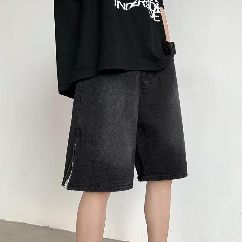 Washed Side Zip Slit Denim Shorts Korean Street Fashion Shorts By Made Extreme Shop Online at OH Vault
