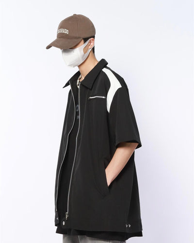 Made Extreme Contrast Paneled Zip-Up Shirt Korean Street Fashion Shirt By Made Extreme Shop Online at OH Vault