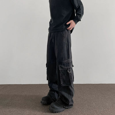 Faded Oversized Pocket Cargo Pants Korean Street Fashion Pants By A PUEE Shop Online at OH Vault