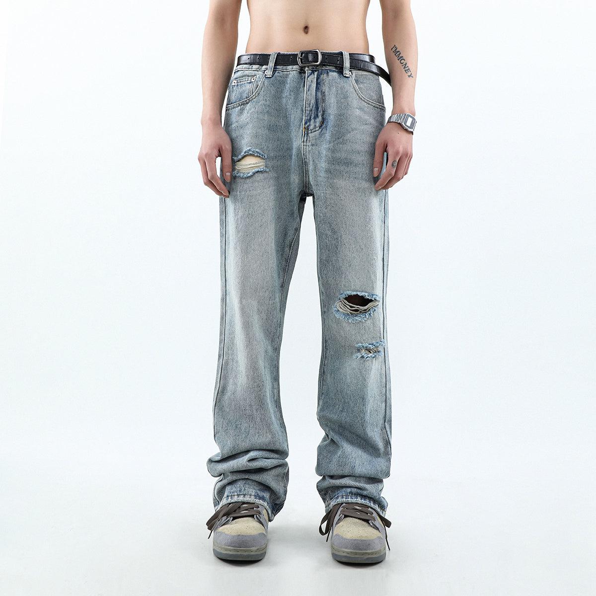 Light Washed Straight Ripped Jeans Korean Street Fashion Jeans By Mr Nearly Shop Online at OH Vault