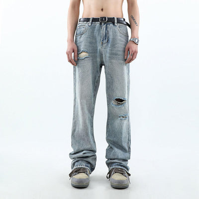 Mr Nearly Light Washed Straight Ripped Jeans Korean Street Fashion Jeans By Mr Nearly Shop Online at OH Vault