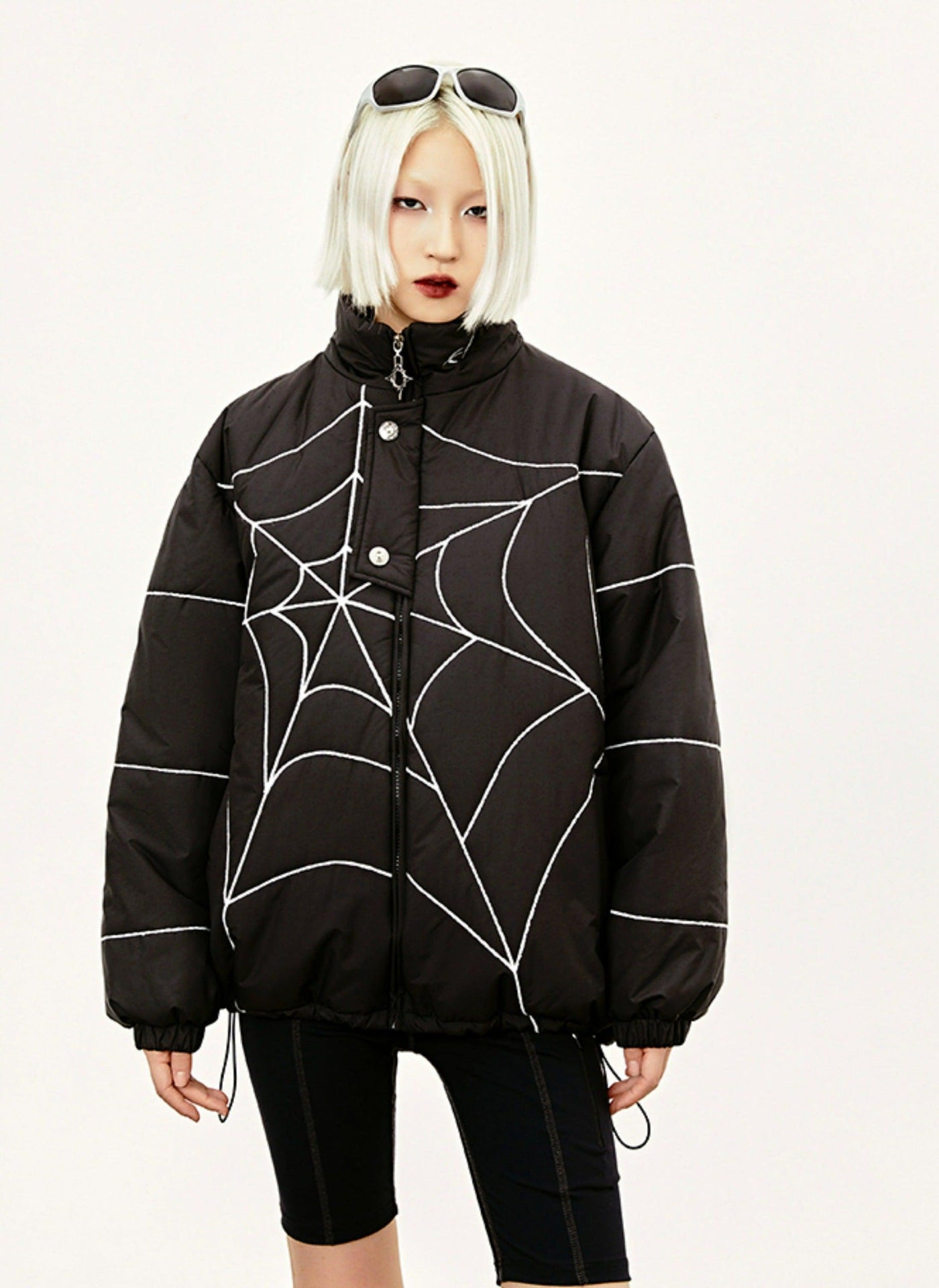 Stand Collar Spider Web Cotton Jacket Korean Street Fashion Jacket By Made Extreme Shop Online at OH Vault