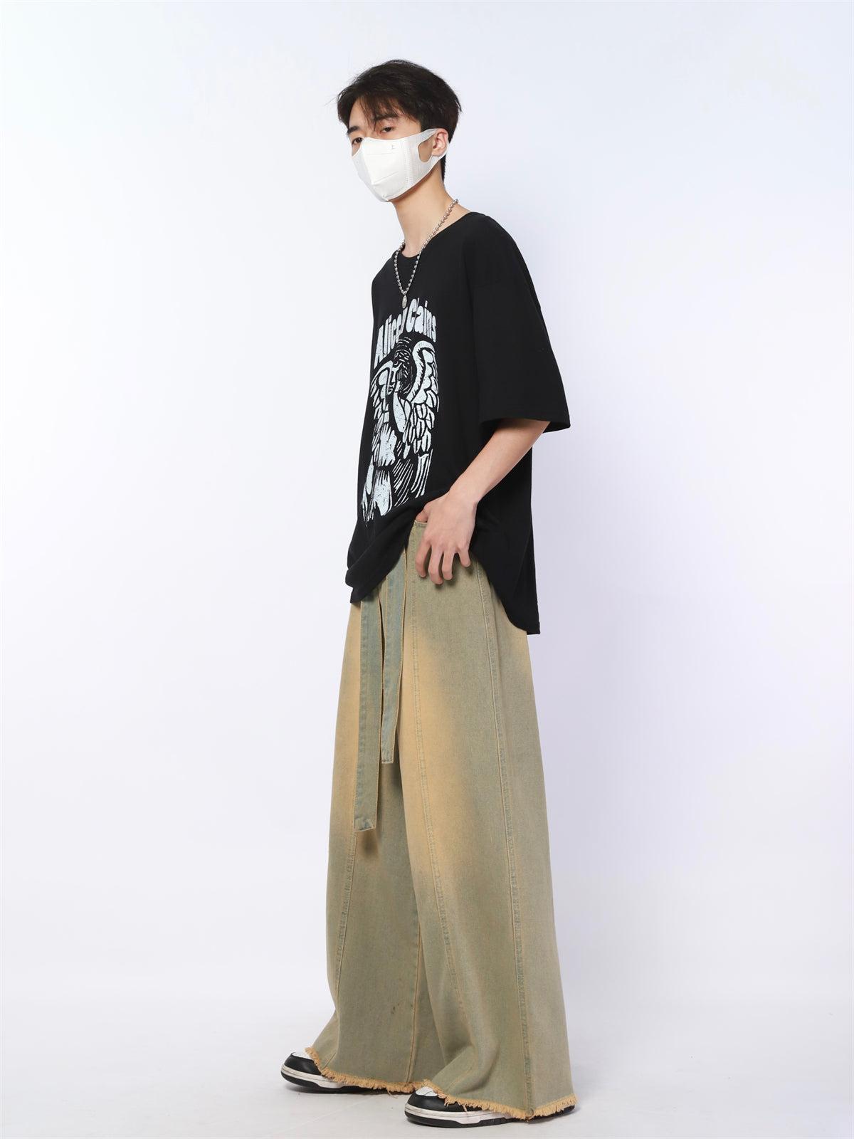 Vintage Belt Strap Frayed Jeans Korean Street Fashion Jeans By Made Extreme Shop Online at OH Vault