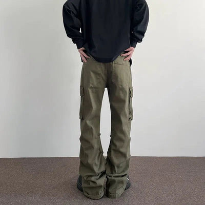 Side Pleats Flared Cargo Pants Korean Street Fashion Pants By A PUEE Shop Online at OH Vault