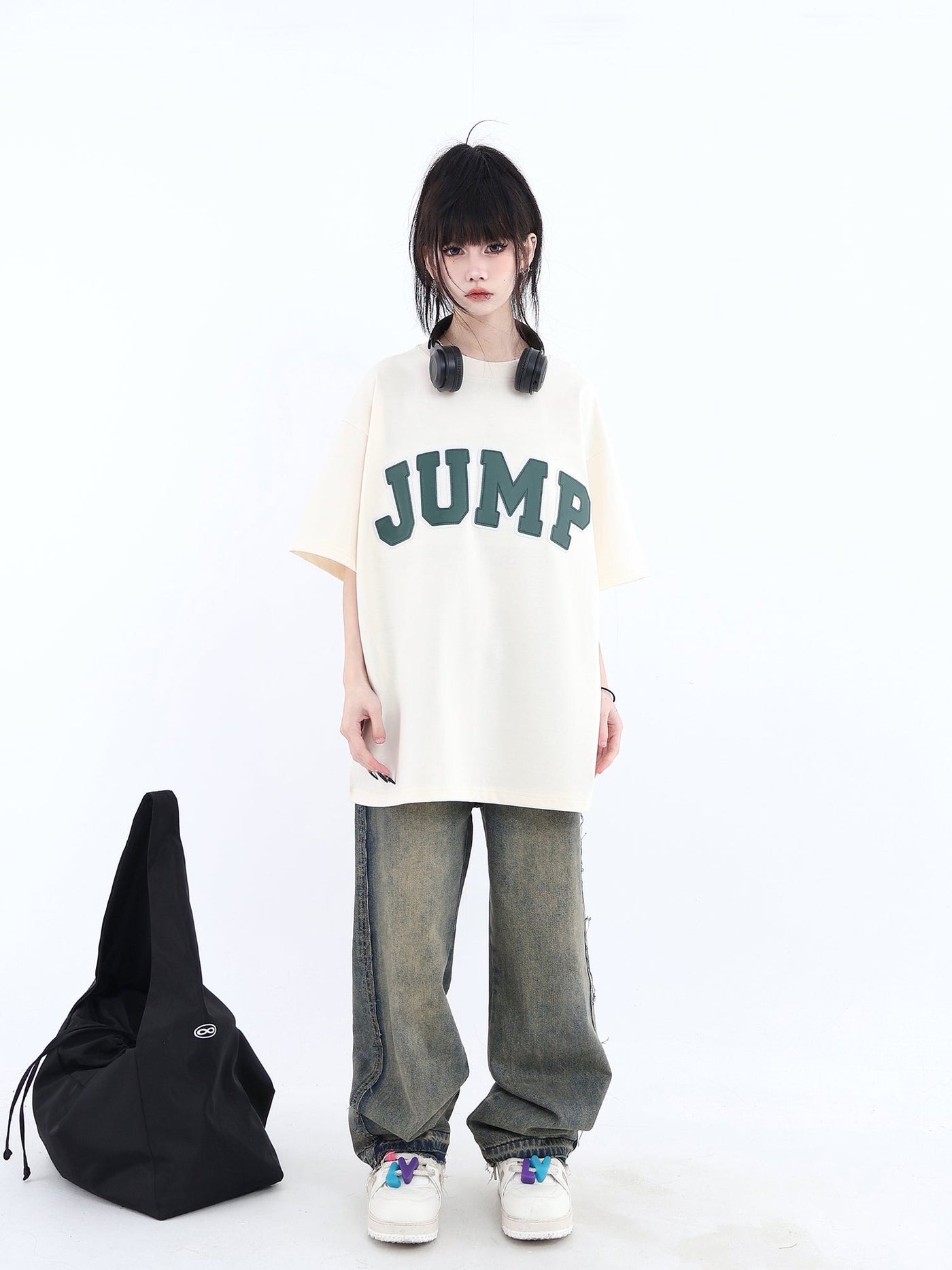 Leather Logo Embroidered T-Shirt Korean Street Fashion T-Shirt By Jump Next Shop Online at OH Vault