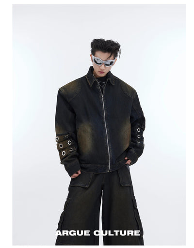 Multi-Detail Faded Denim Jacket & Jeans Set Korean Street Fashion Clothing Set By Argue Culture Shop Online at OH Vault