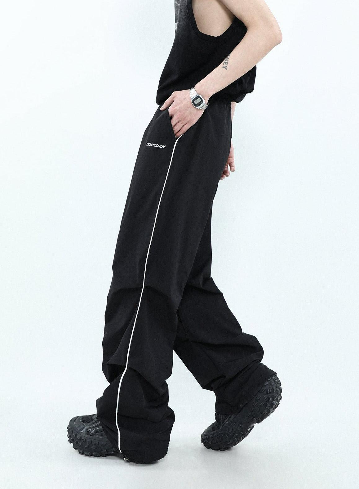 Text Embroidery Pleated Wide Leg Pants Korean Street Fashion Pants By Mr Nearly Shop Online at OH Vault