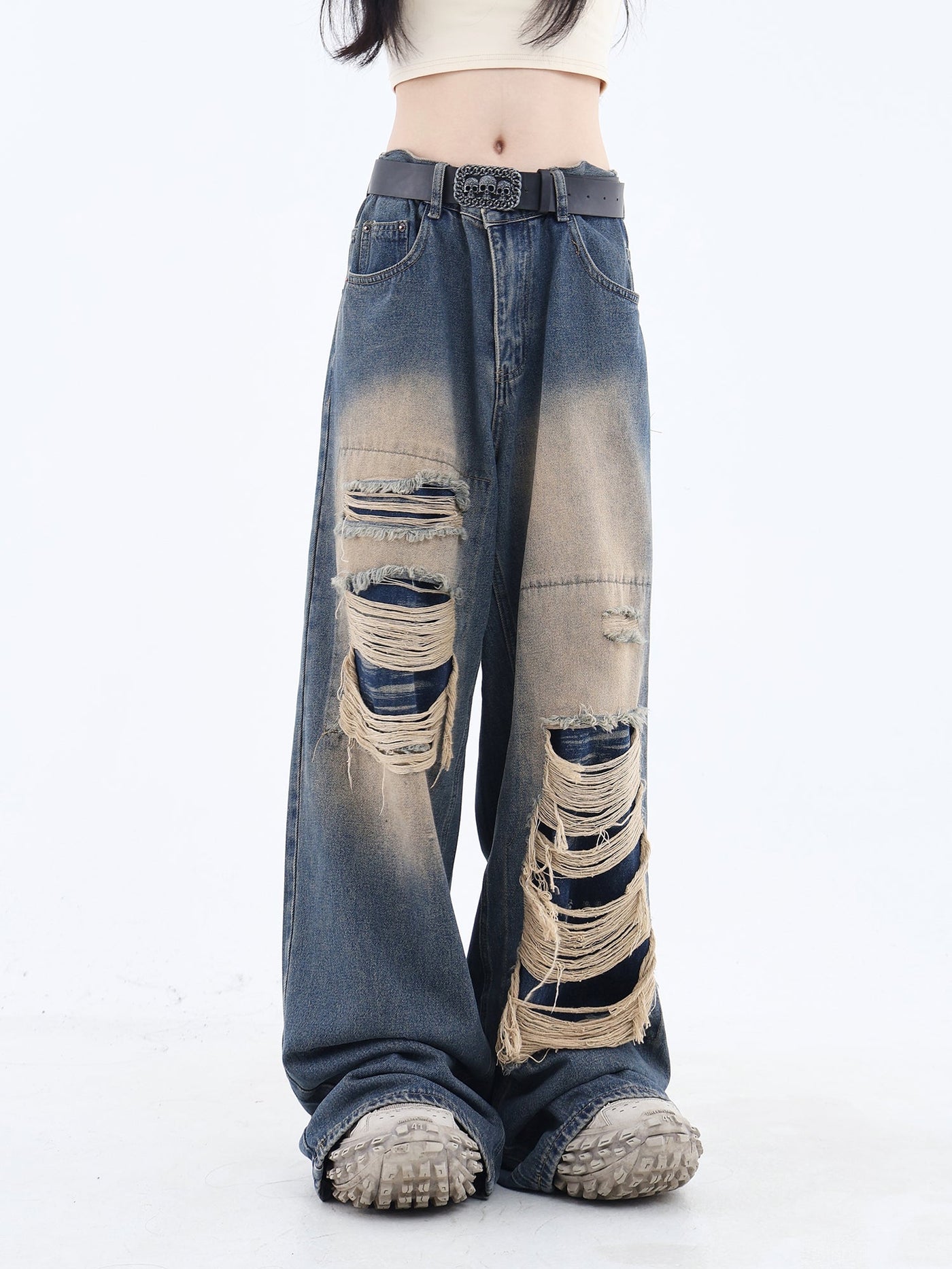 Patched Ripped Jeans Korean Street Fashion Jeans By Jump Next Shop Online at OH Vault