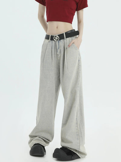 Washed Pleats Straight Jeans Korean Street Fashion Jeans By INS Korea Shop Online at OH Vault