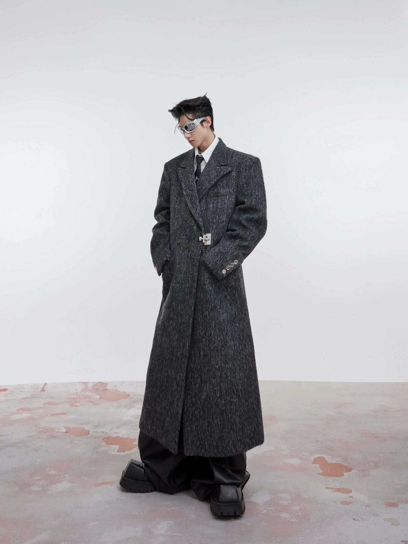 Mohair Peak Lapel Long Coat Korean Street Fashion Long Coat By Argue Culture Shop Online at OH Vault
