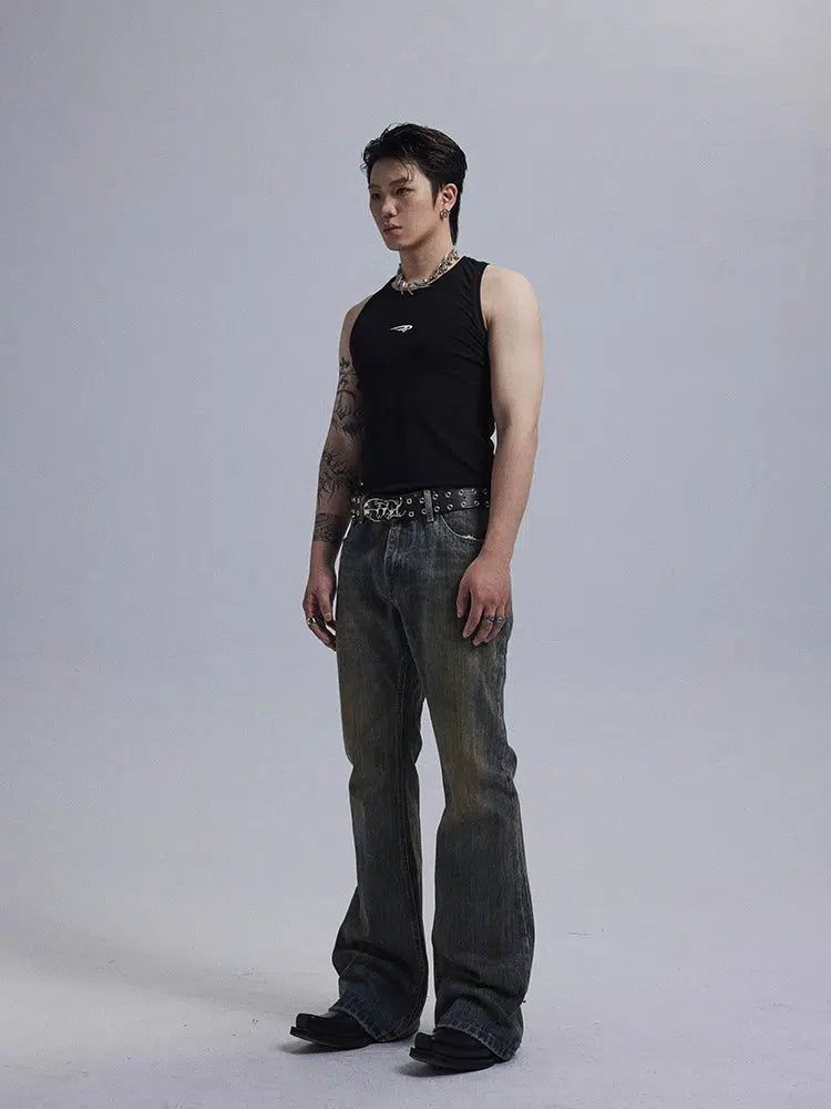 Slub Pattern Bootcut Jeans Korean Street Fashion Jeans By Dark Fog Shop Online at OH Vault