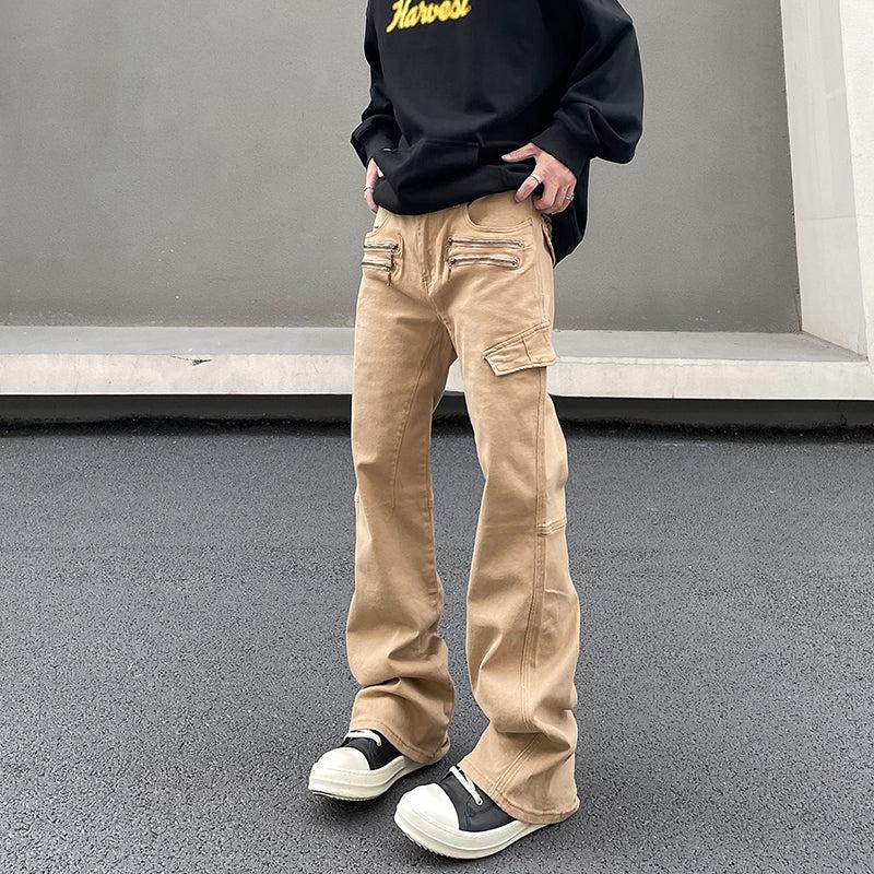 Multi-Zip Pocket Straight Leg Pants Korean Street Fashion Pants By A PUEE Shop Online at OH Vault