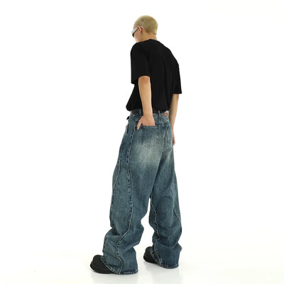 Washed Curve Spliced Wide Leg Jeans Korean Street Fashion Jeans By MEBXX Shop Online at OH Vault