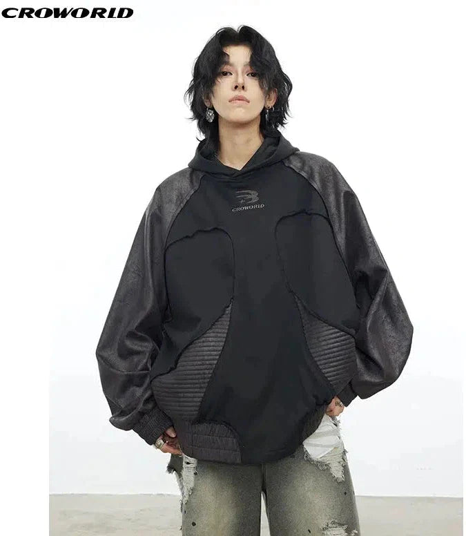 Logo Spliced Detail Hoodie Korean Street Fashion Hoodie By Cro World Shop Online at OH Vault
