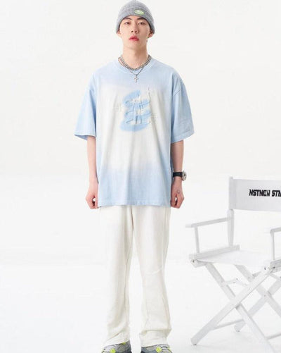 New Start Gradient Embossed Print Tie-Dye T-Shirt Korean Street Fashion T-Shirt By New Start Shop Online at OH Vault