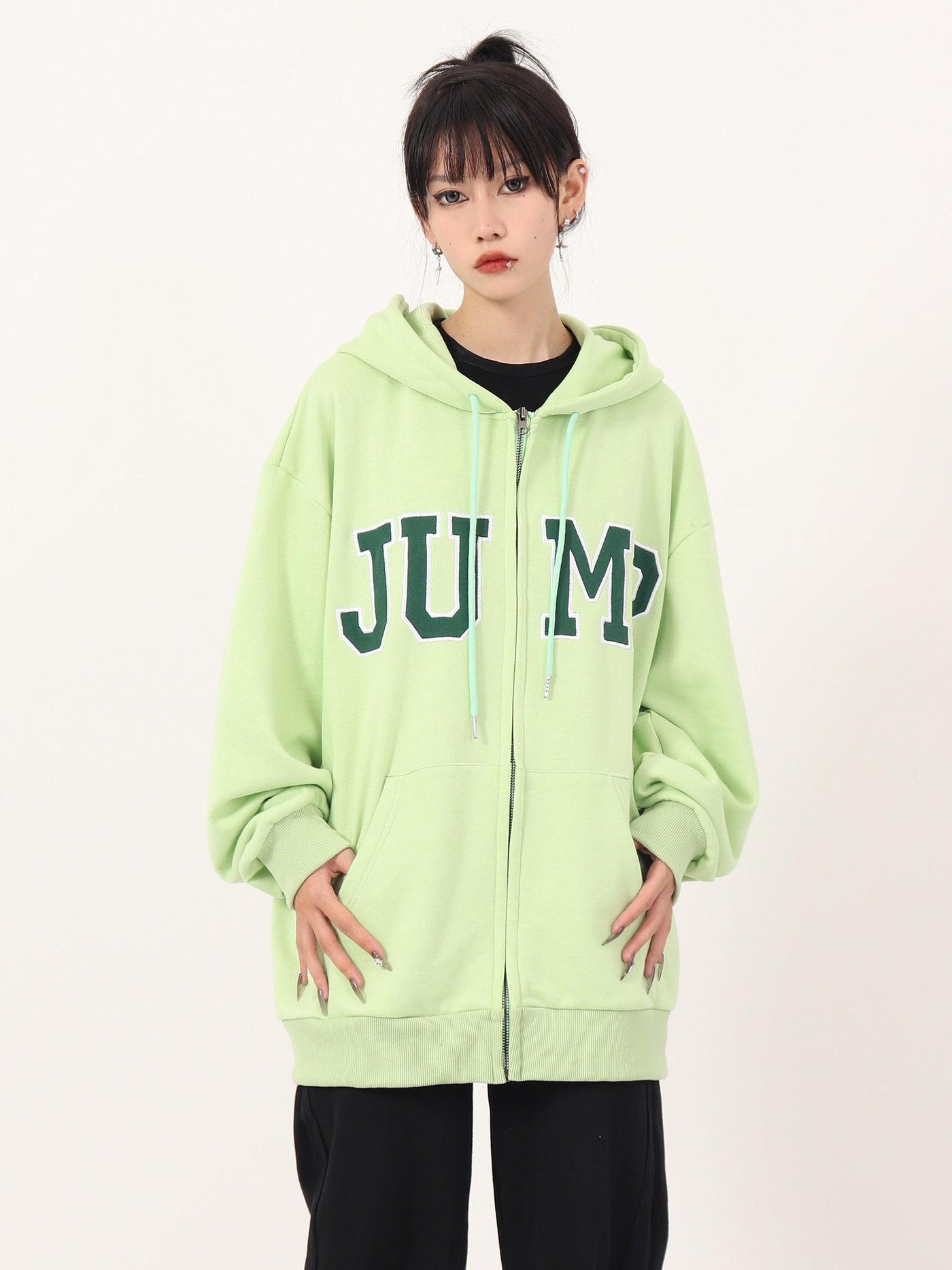 Casual Big Logo Zip Hoodie Korean Street Fashion Hoodie By Jump Next Shop Online at OH Vault