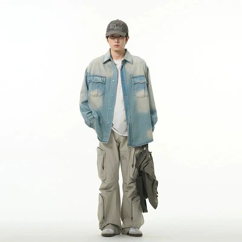 Faded Flap Pocket Buttons Denim Jacket Korean Street Fashion Jacket By 77Flight Shop Online at OH Vault