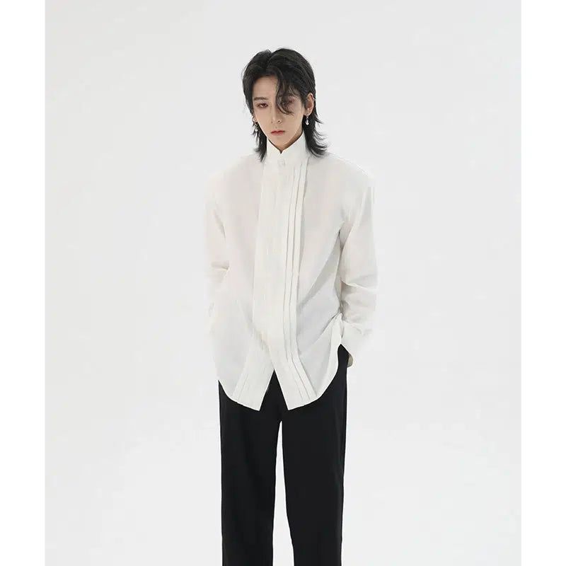 Folded Lines Solid Color Shirt Korean Street Fashion Shirt By HARH Shop Online at OH Vault