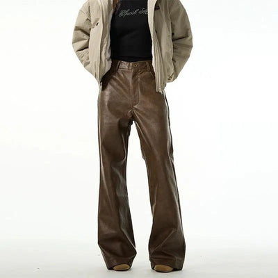 Retro Loose PU Leather Pants Korean Street Fashion Pants By 77Flight Shop Online at OH Vault