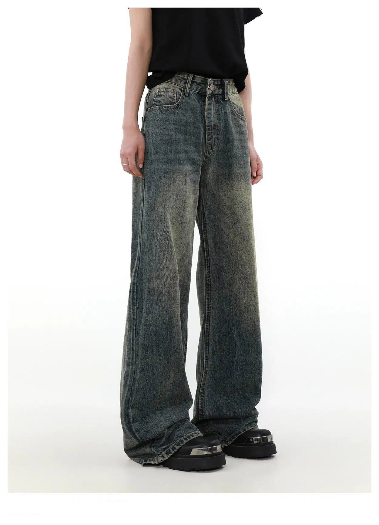 Washed Clean Fit Straight Jeans Korean Street Fashion Jeans By Mr Nearly Shop Online at OH Vault