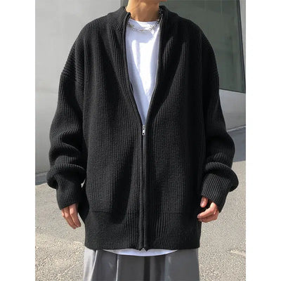 Stand Collar Loose Knitted Zip-Up Jacket Korean Street Fashion Jacket By MEBXX Shop Online at OH Vault