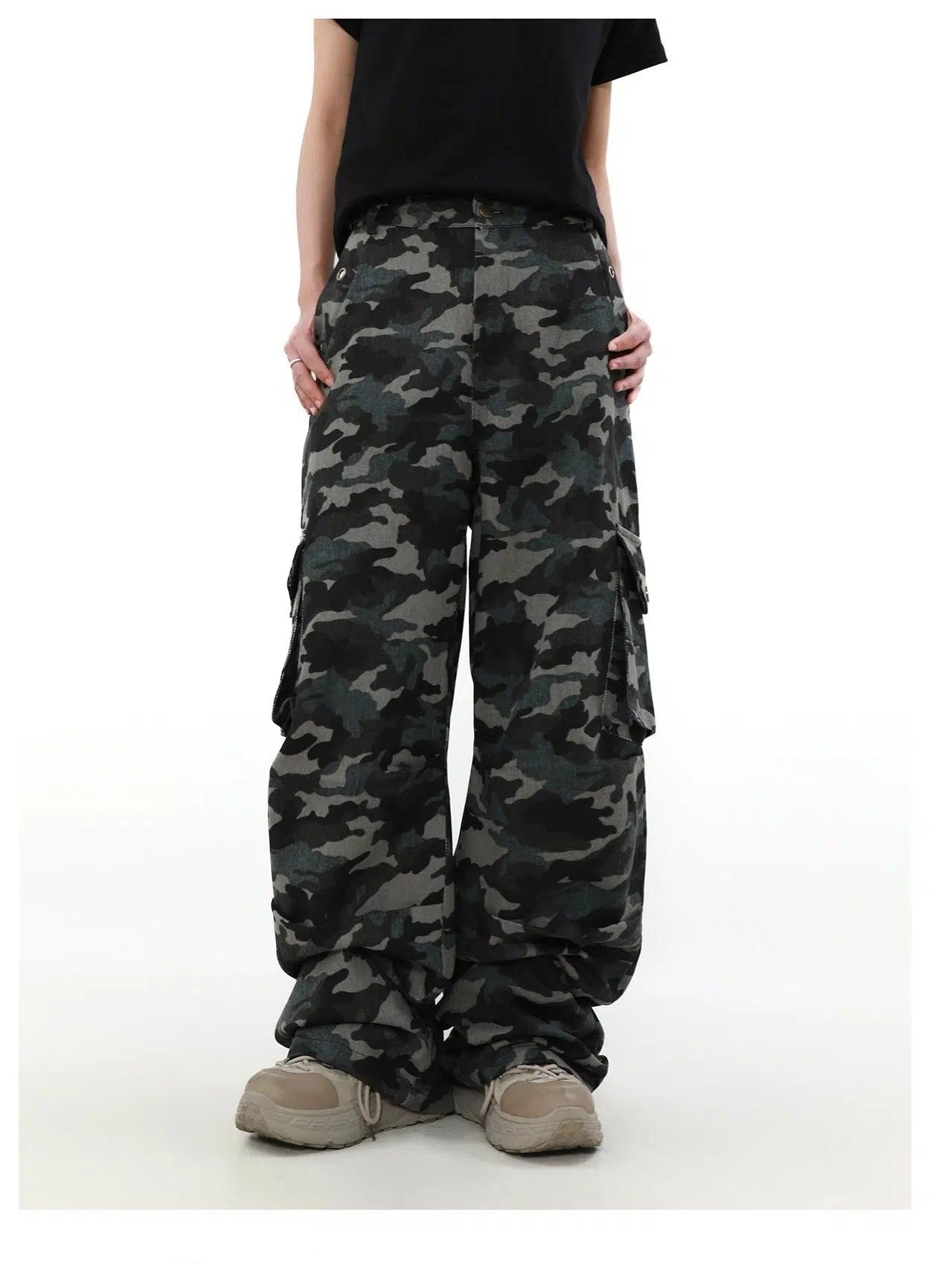 Camo Print Pocket Detail Cargo Pants Korean Street Fashion Pants By Mr Nearly Shop Online at OH Vault