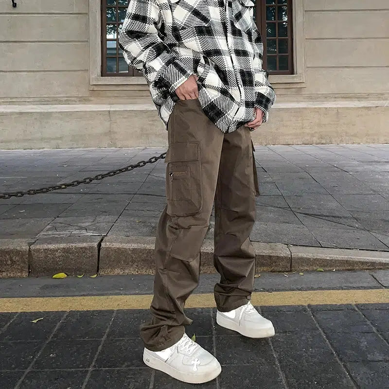 Multi-Pocket Regular Fit Cargo Pants Korean Street Fashion Pants By A PUEE Shop Online at OH Vault