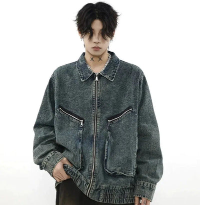 Zippered Wide Pockets Denim Jacket Korean Street Fashion Jacket By Mr Nearly Shop Online at OH Vault