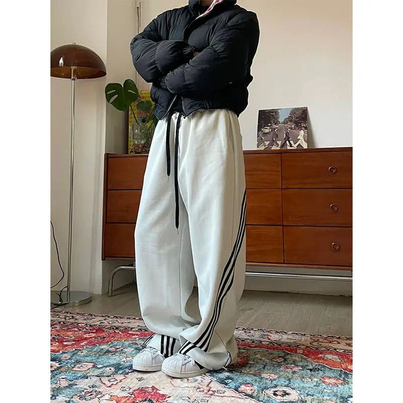 Diagonal Bar Contrast Sweatpants Korean Street Fashion Pants By Made Extreme Shop Online at OH Vault