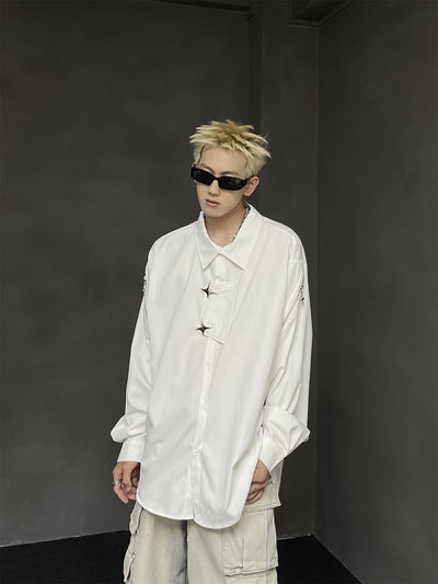 Multi-Zip Star Buttons Long Sleeve Shirt Korean Street Fashion Shirt By MaxDstr Shop Online at OH Vault