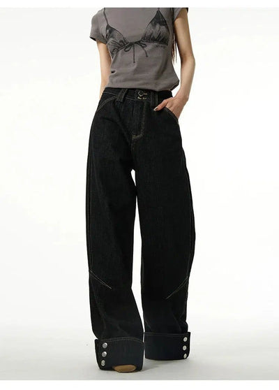 Button Straight Loose Jeans Korean Street Fashion Jeans By 77Flight Shop Online at OH Vault