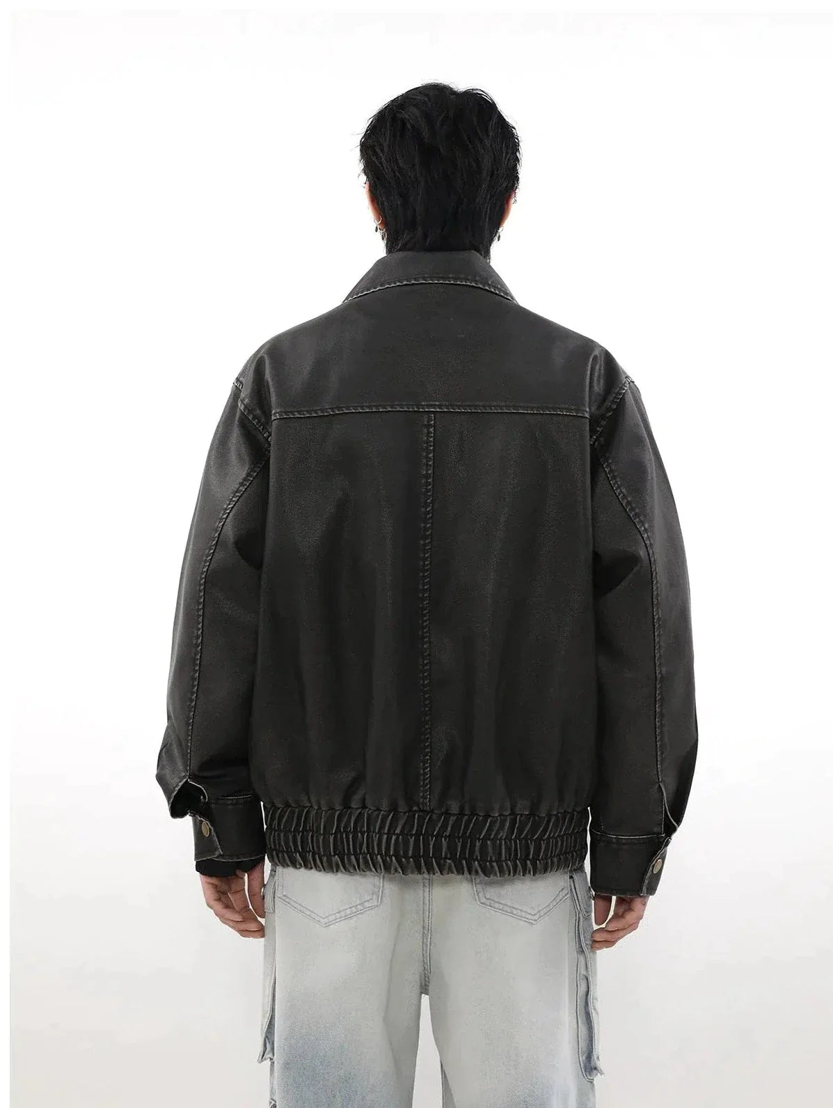 Ruched Hem Faux Leather Jacket Korean Street Fashion Jacket By Mr Nearly Shop Online at OH Vault