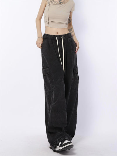 Drawstring Line Textured Wide Cargo Pants Korean Street Fashion Pants By Made Extreme Shop Online at OH Vault