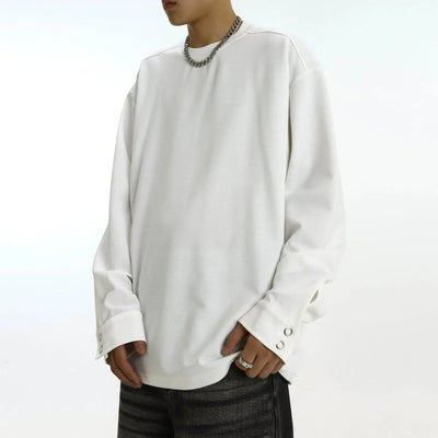 Cuff Buttons Lined Long Sleeve T-Shirt Korean Street Fashion T-Shirt By MEBXX Shop Online at OH Vault