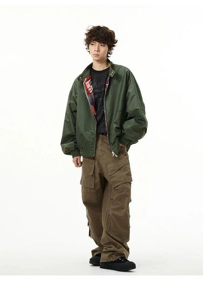 Solid Harrington Bomber Jacket Korean Street Fashion Jacket By 77Flight Shop Online at OH Vault