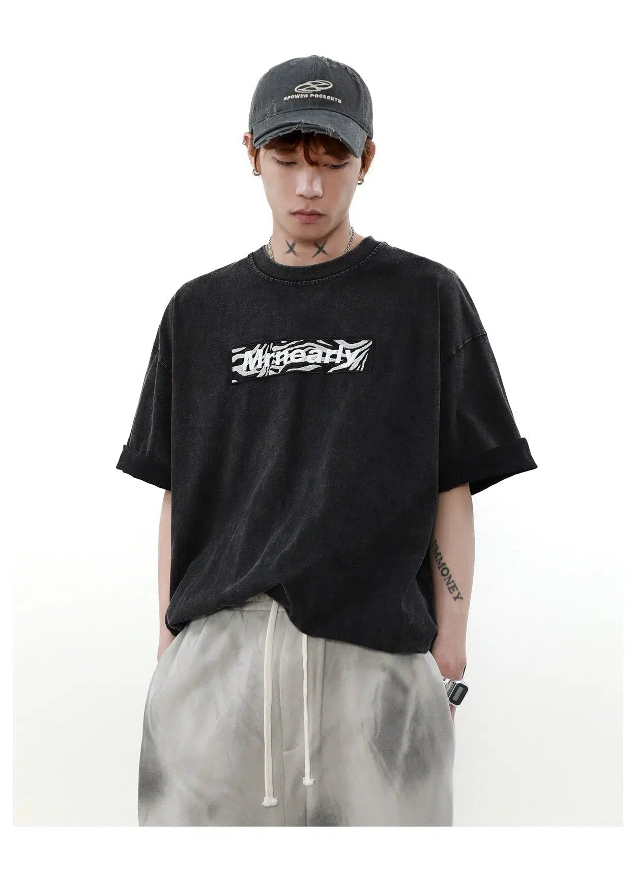 Lettered Logo Embroidery T-Shirt Korean Street Fashion T-Shirt By Mr Nearly Shop Online at OH Vault