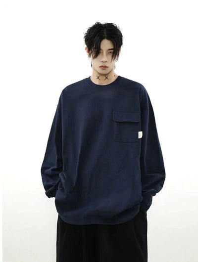 Flap Pocket Long Sleeves T-Shirt Korean Street Fashion T-Shirt By Mr Nearly Shop Online at OH Vault