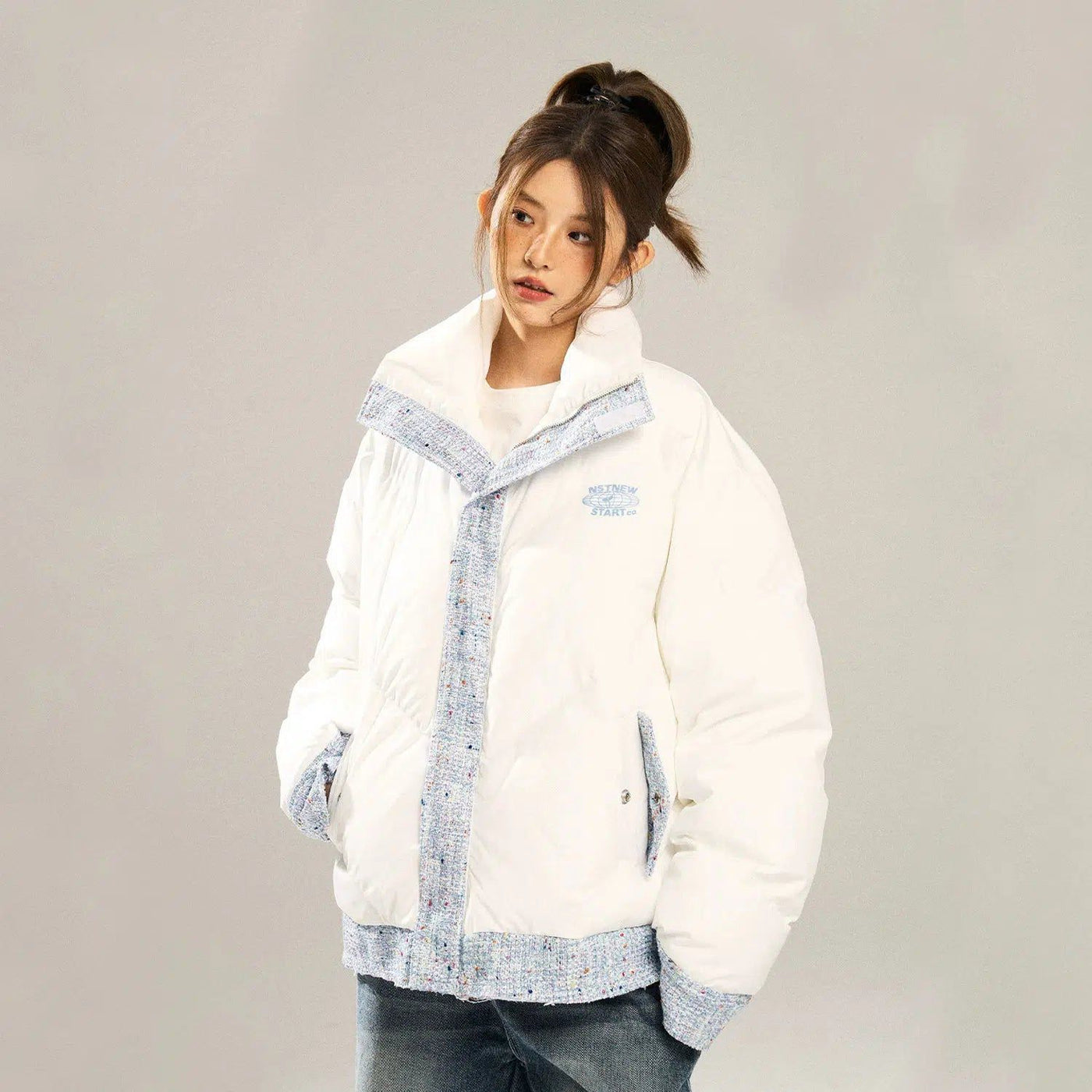 Patterned Outline Block Puffer Jacket Korean Street Fashion Jacket By New Start Shop Online at OH Vault