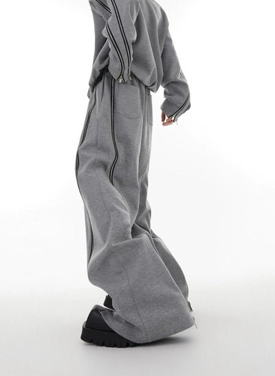 Zipper Outline Crewneck & Pants Set Korean Street Fashion Clothing Set By Argue Culture Shop Online at OH Vault