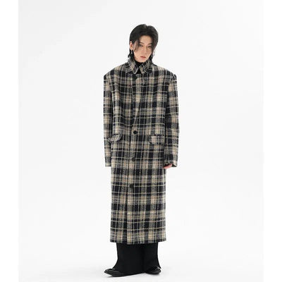 Wide Plaid Tweed Long Coat Korean Street Fashion Long Coat By HARH Shop Online at OH Vault
