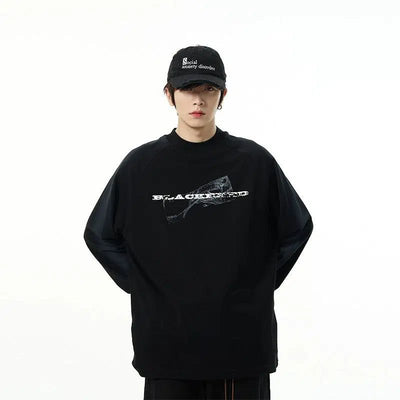 Blackened Text Long Sleeve T-Shirt Korean Street Fashion T-Shirt By 77Flight Shop Online at OH Vault