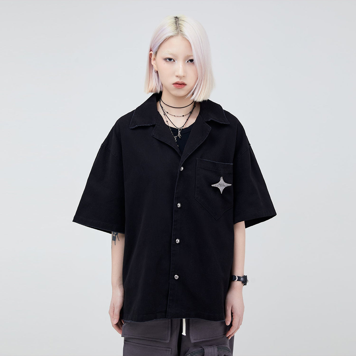 Made Extreme Logo Metal Buttoned Shirt Korean Street Fashion Shirt By Made Extreme Shop Online at OH Vault