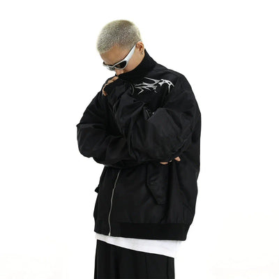 Sleek Embroidered Bomber Jacket Korean Street Fashion Jacket By MEBXX Shop Online at OH Vault