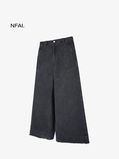 Loose Leg Frayed Jeans Korean Street Fashion Jeans By NFAI Shop Online at OH Vault