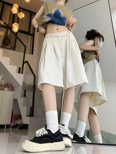 Belt Strap Pleated Shorts Korean Street Fashion Shorts By Made Extreme Shop Online at OH Vault
