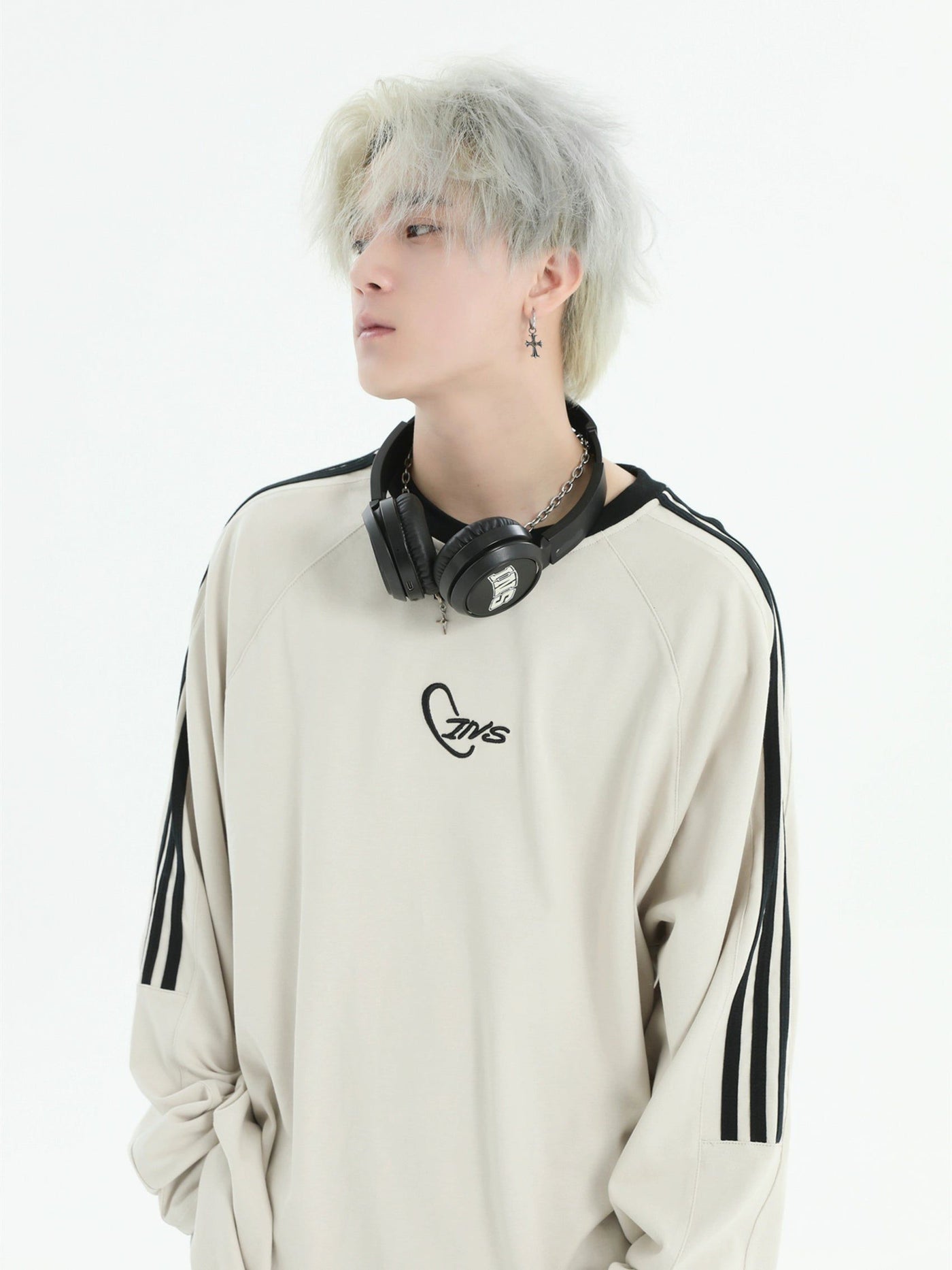 Stripes Embroidered Logo Long Sleeve T-Shirt Korean Street Fashion T-Shirt By INS Korea Shop Online at OH Vault