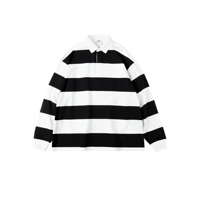 Wide Stripes Long Sleeves Polo Korean Street Fashion Polo By IDLT Shop Online at OH Vault