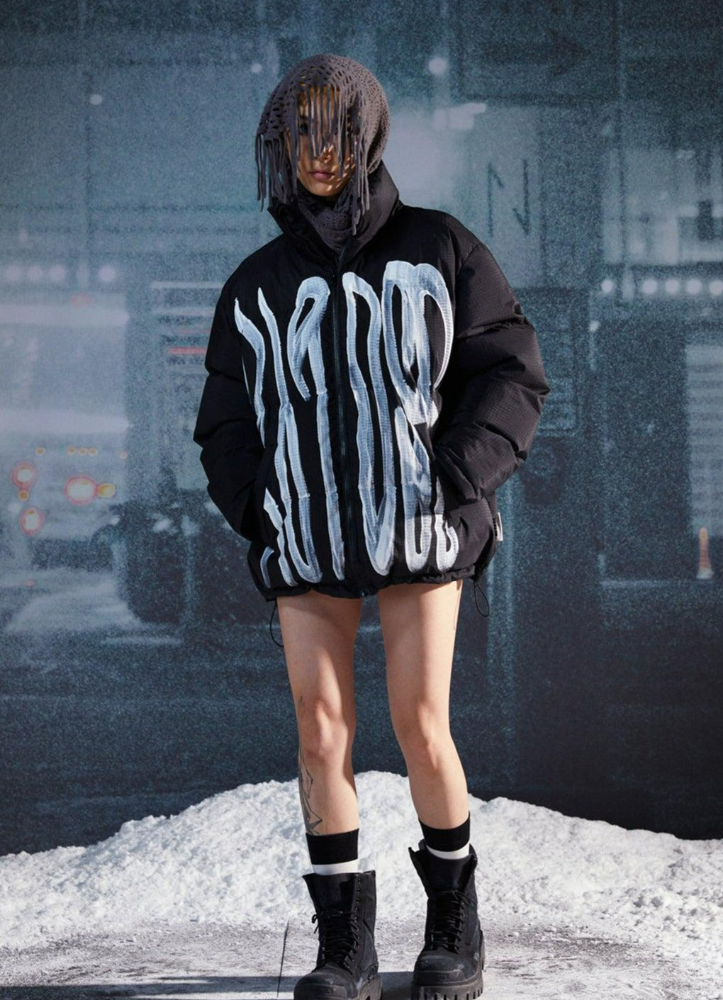 Handwriting Painted Puffer Jacket Korean Street Fashion Jacket By R69 Shop Online at OH Vault