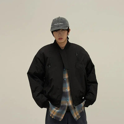 Dual Zip Pocket Bomber Jacket Korean Street Fashion Jacket By 77Flight Shop Online at OH Vault